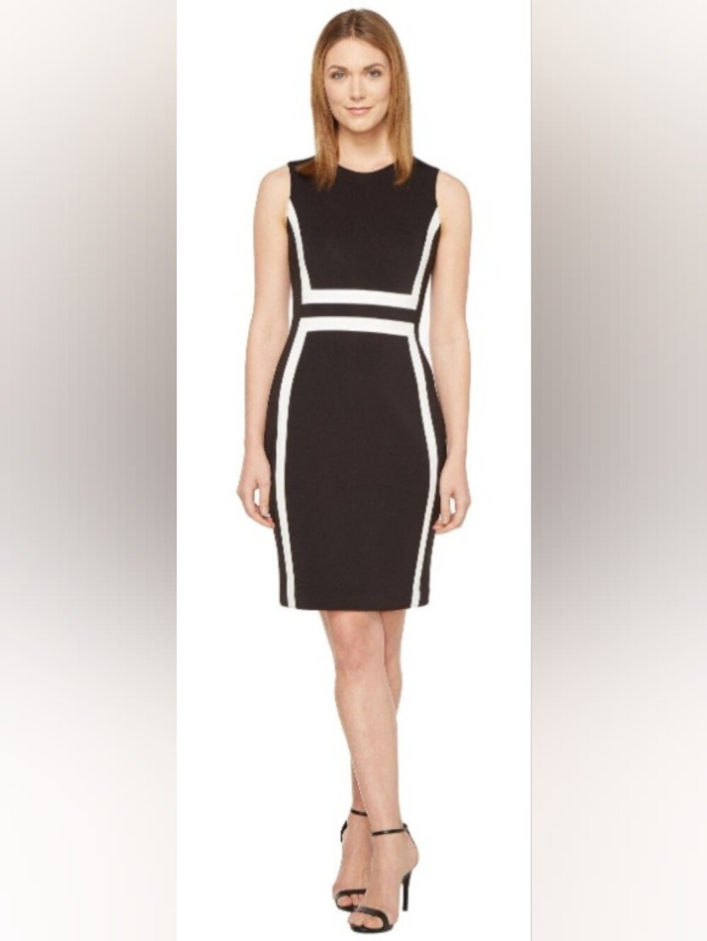 Calvin Klein Black - Ivory Sheath Scuba Sleeveless Dress Misses Size 4